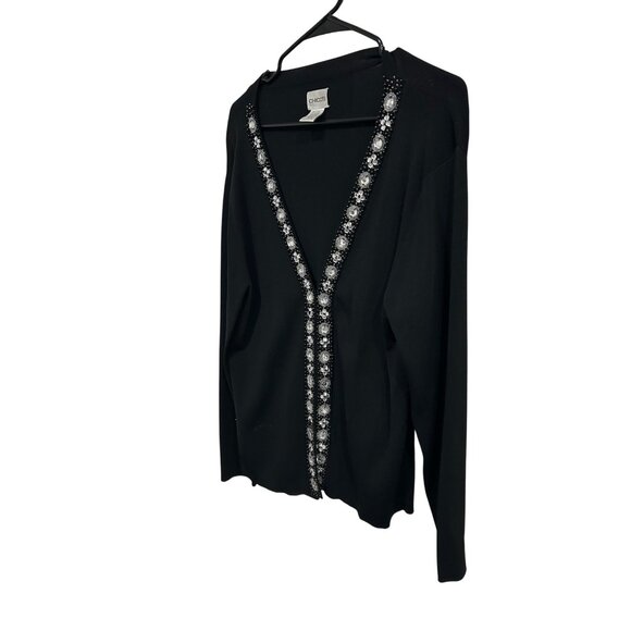Chicos Black Embellished Cardigan Sweater Floral Rhinestone Long Sleeve Sz L - Picture 3 of 9